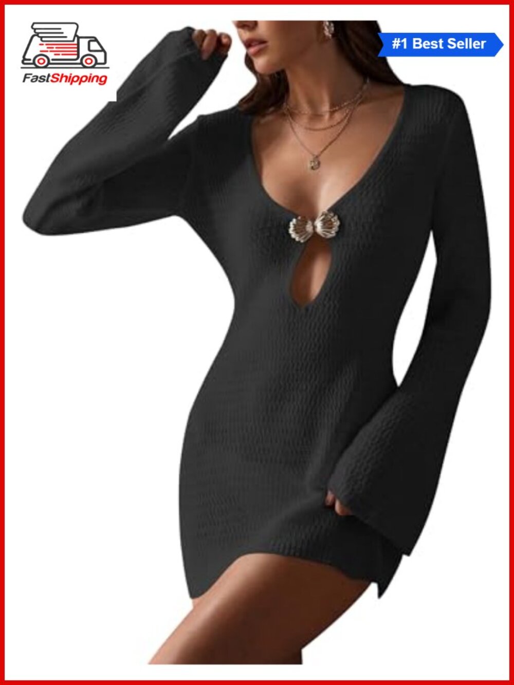 Womens Crochet Beach Cover Up Swim Coverup V Neck Mini Dress